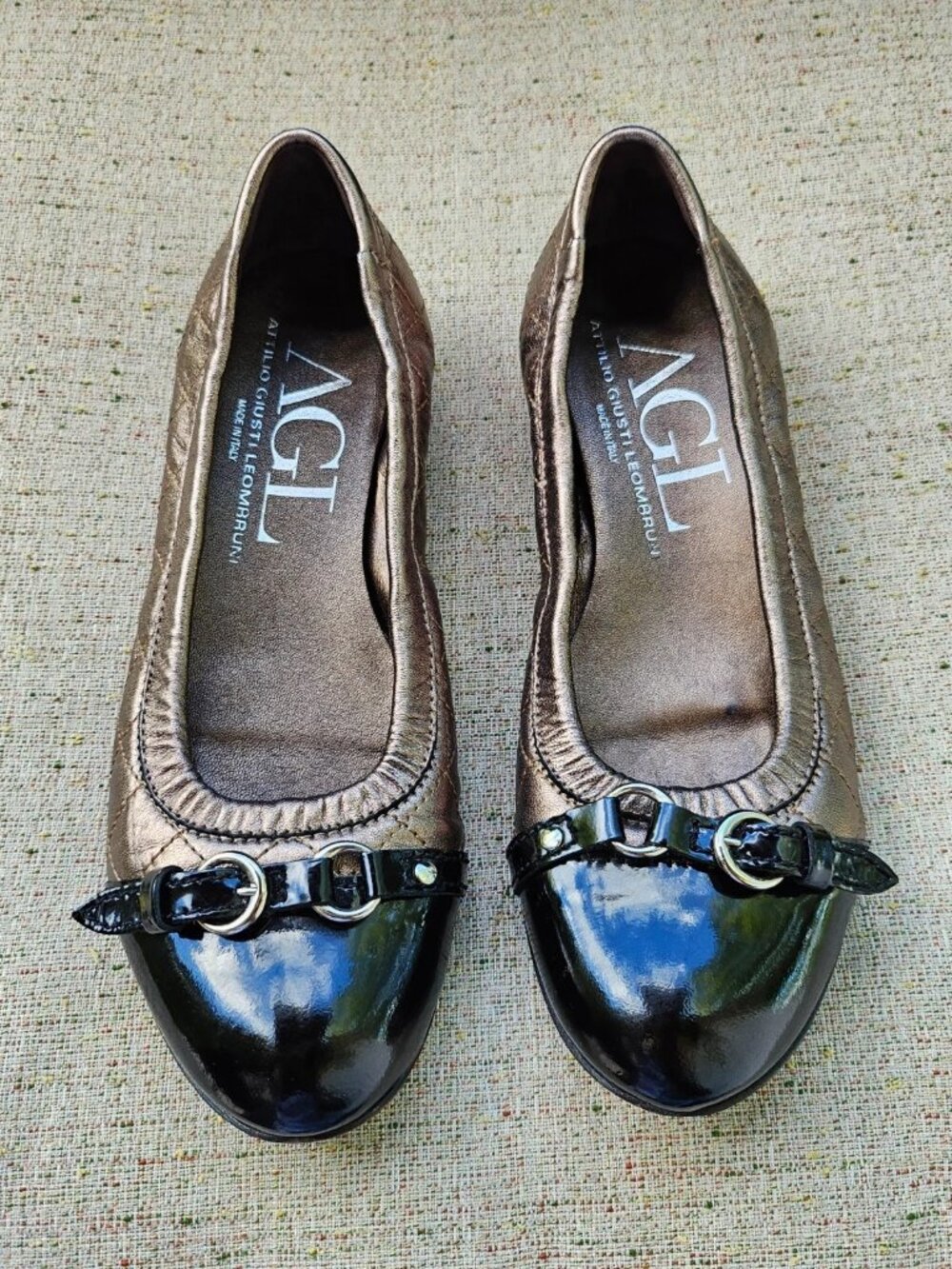 Vintage Attilio Giusti Leombruni Ladies Shoes Flat Ballet Brown/Black 37.5 Italy